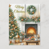 Weihnachtsbaum und Feuerplatz Weihnachtskarte Feiertagspostkarte (Vorderseite)