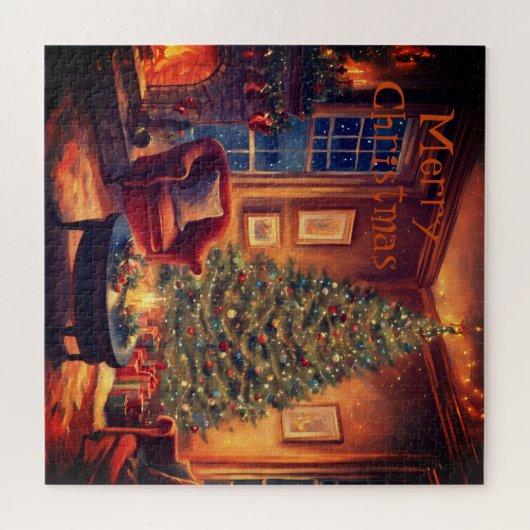 Weihnachtsbaum und gemütliche Kaminecke Puzzle (Horizontal)