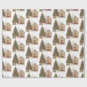Weihnachtsbaum und gemütliche Winterhütte  Geschenkpapier (Flach)