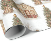 Weihnachtsbaum und gemütliche Winterhütte  Geschenkpapier (Rolleneckpunkt)