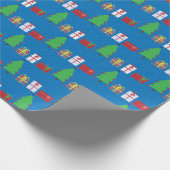 Weihnachtsbaum und Geschenke auf blauem Wrapping P Geschenkpapier (Ecke)