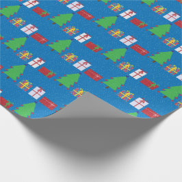 Weihnachtsbaum und Geschenke auf blauem Wrapping P Geschenkpapier