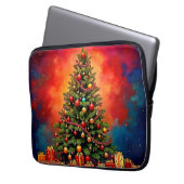 Weihnachtsbaum und Geschenke Kunst Laptopschutzhülle (Vorderseite Links)