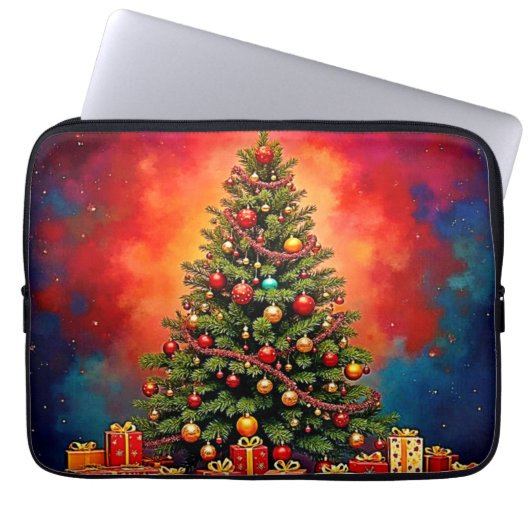 Weihnachtsbaum und Geschenke Kunst Laptopschutzhülle (Vorderseite)