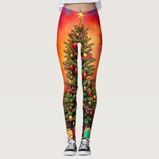 Weihnachtsbaum und Geschenke Kunst Leggings (Vorderseite)