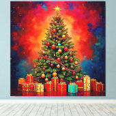 Weihnachtsbaum und Geschenke Kunst Leinwanddruck (Insitu (Holzboden))