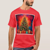 Weihnachtsbaum und Geschenke Kunst T-Shirt (Vorderseite)