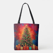 Weihnachtsbaum und Geschenke Kunst Tasche (Rückseite)