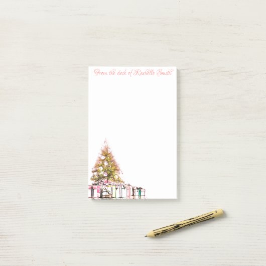 Weihnachtsbaum und Geschenke Post-it Klebezettel (Auf Schreibtisch)