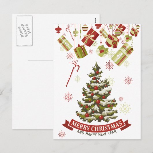 Weihnachtsbaum und Geschenke Postkarte (Vorne/Hinten)
