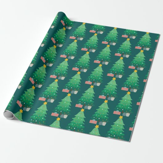 Weihnachtsbaum und Geschenke Whimsical Graphic Geschenkpapier (Ungerollt)
