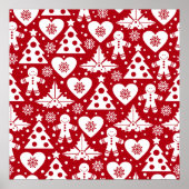 Weihnachtsbaum und Gingerbread Man Pattern auf Rot Poster (Vorne)