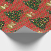 Weihnachtsbaum und Gold-Ornament Zickzack Muster Geschenkpapier (Ecke)