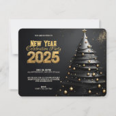 Weihnachtsbaum und Goldene Ornamente Modernes Neue Einladung (Vorderseite)