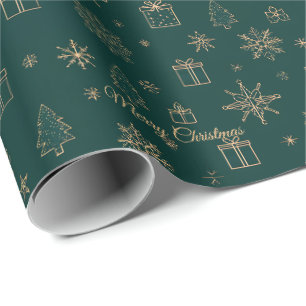 Weihnachtsbaum und Goldstar Green Geschenkpapier
