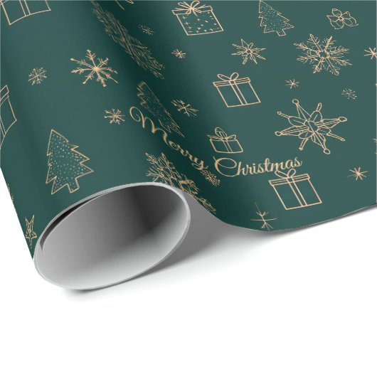 Weihnachtsbaum und Goldstar Green Geschenkpapier (Rolleneckpunkt)