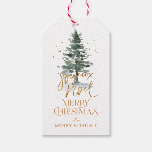 Weihnachtsbaum und Goldtypografie Geschenkanhänger (Vorderseite)