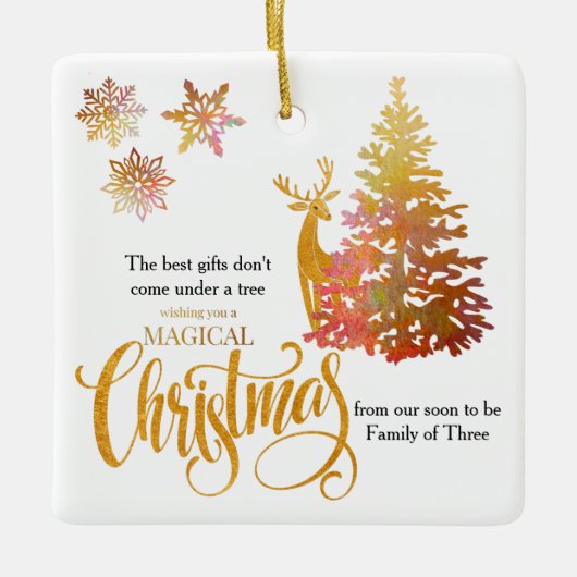 Weihnachtsbaum und Hirsch bald Familie von drei Keramikornament (Vorderseite)