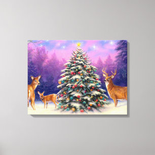 Weihnachtsbaum und Hirsch Leinwanddruck