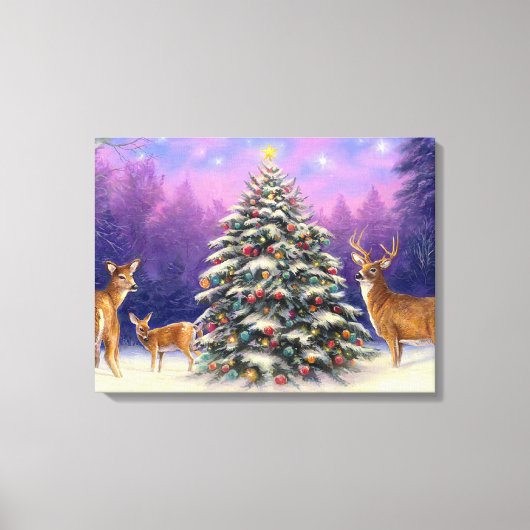 Weihnachtsbaum und Hirsch Leinwanddruck (Vorderseite)