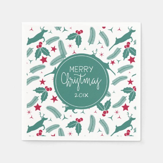 Weihnachtsbaum und Hirschmuster Serviette (Vorderseite)