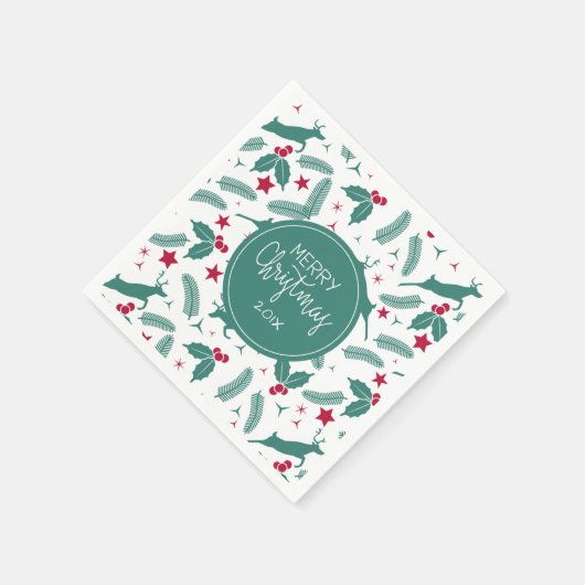 Weihnachtsbaum und Hirschmuster Serviette (Ecke)