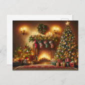 Weihnachtsbaum und Kamin Feiertagspostkarte (Vorne/Hinten)