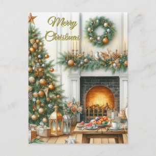 Weihnachtsbaum und Kamin-Feiertagspostkarte Feiertagspostkarte