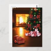 Weihnachtsbaum und Kamin Postkarte (Vorne/Hinten)