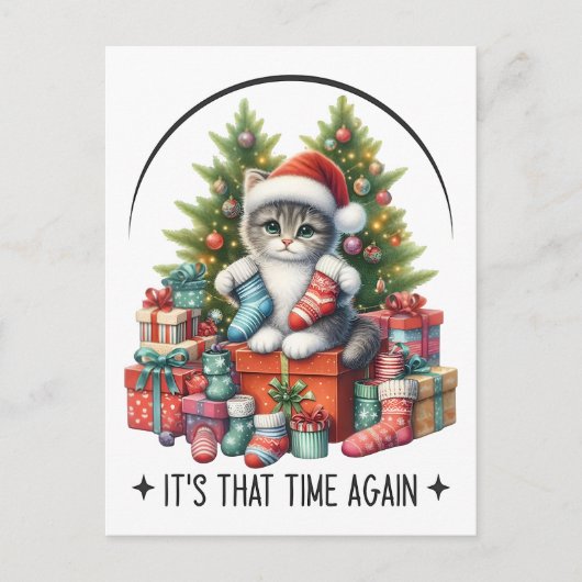 Weihnachtsbaum und Katze 2025 Postkarte (Vorderseite)