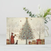 Weihnachtsbaum und Katze Feiertagskarte (Stehend Vorderseite)