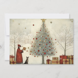 Weihnachtsbaum und Katze Feiertagskarte