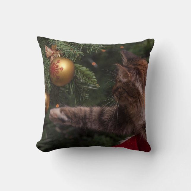Weihnachtsbaum und Katze Kissen (Vorderseite)