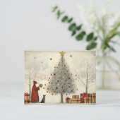 Weihnachtsbaum und Katze Postkarte (Stehend Vorderseite)