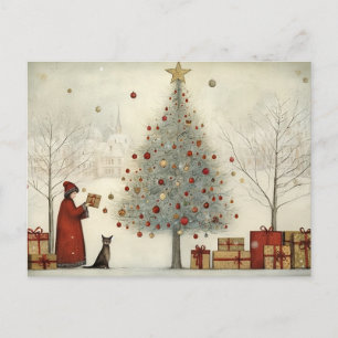 Weihnachtsbaum und Katze Postkarte