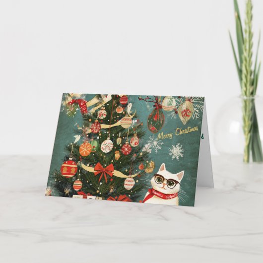 Weihnachtsbaum und Katzenkarte Karte (Vorderseite)