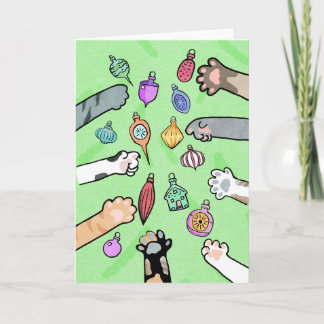Weihnachtsbaum und Katzenpfoten mit Ornamente Kart Karte