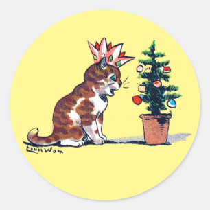 Weihnachtsbaum und Kitten, Louis Wain Runder Aufkleber