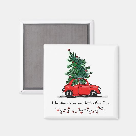 Weihnachtsbaum und kleines Rotes Auto Magnet (Vorderseite/Rückseite)