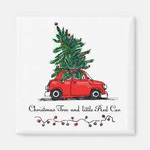 Weihnachtsbaum und kleines Rotes Auto Magnet