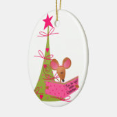 Weihnachtsbaum und Lesemaus Keramikornament (Links)