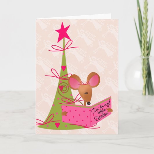 Weihnachtsbaum und Lesemäuse Feiertagskarte (Vorderseite)