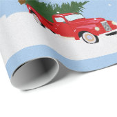Weihnachtsbaum und Lkw auf dem Schnee Geschenkpapier (Rolleneckpunkt)