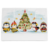 Weihnachtsbaum und Niedliche Pinguine Große Geschenktüte (Vorderseite)