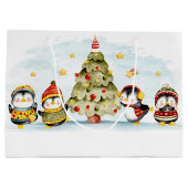 Weihnachtsbaum und Niedliche Pinguine Große Geschenktüte (Rückseite)