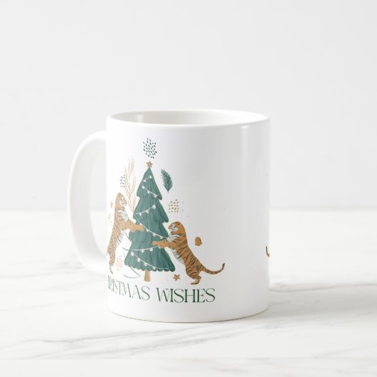 Weihnachtsbaum und Niedliche Tiger Kaffeetasse (Vorderseite Links)