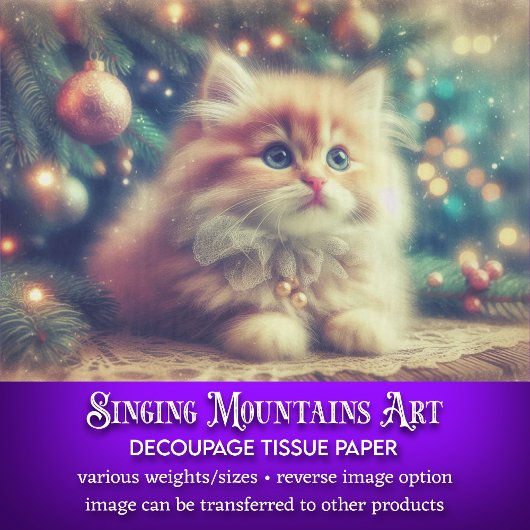 Weihnachtsbaum und Niedliches Kitten Decoupage Seidenpapier