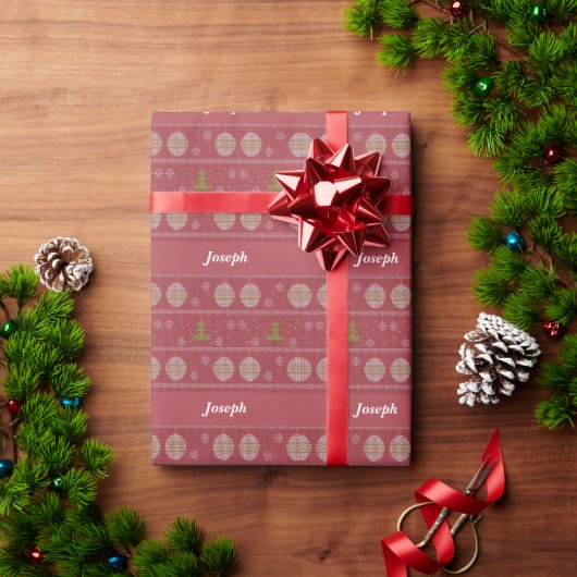 Weihnachtsbaum und Ornament gewebt rot Geschenkpapier (Feiertagsgeschenk)