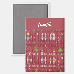 Weihnachtsbaum und Ornament gewebt rot Magnet