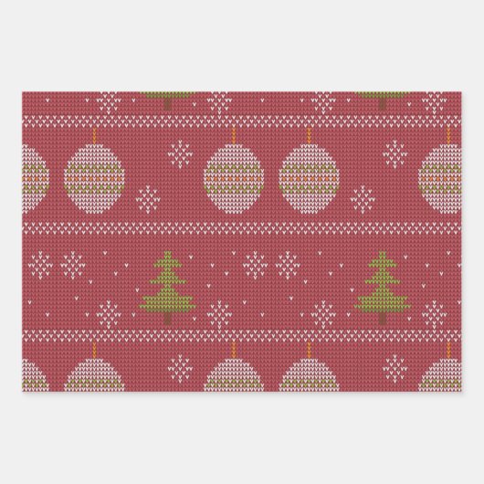 Weihnachtsbaum und Ornament rot Geschenkpapier Set (Vorderseite)